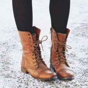 Military boots brown Steve Madden roll down option
